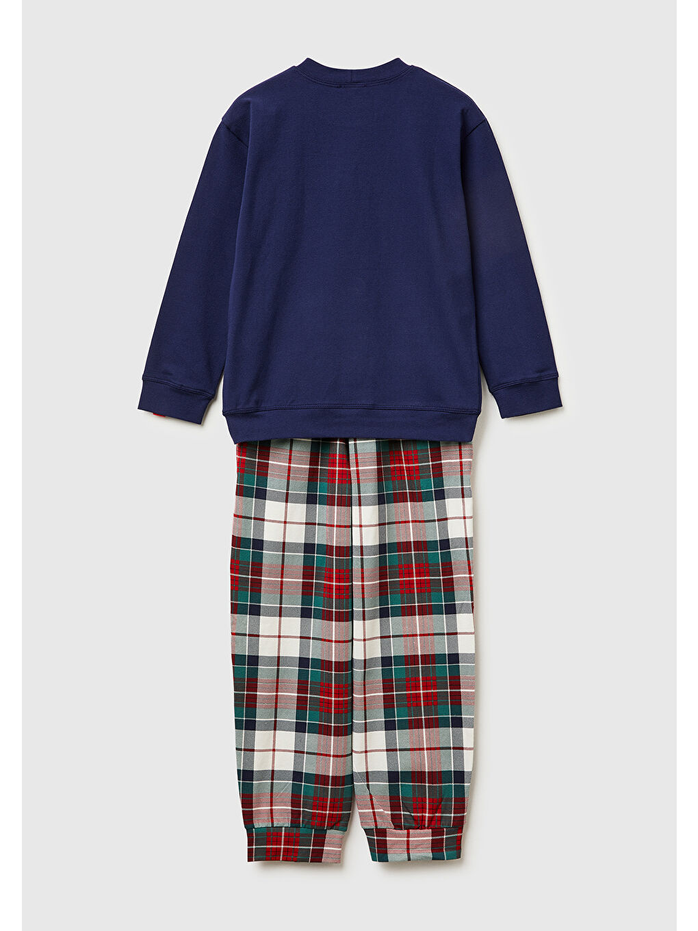 Erkek Çocuk Lacivert Üstü Baskılı Altı Kare Desenli Pijama Takımı-1