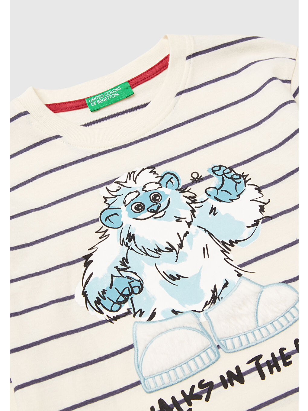 Erkek Çocuk Bej Çizgili Önü Baskılı Jarse Uzun Kollu T-shirt-2