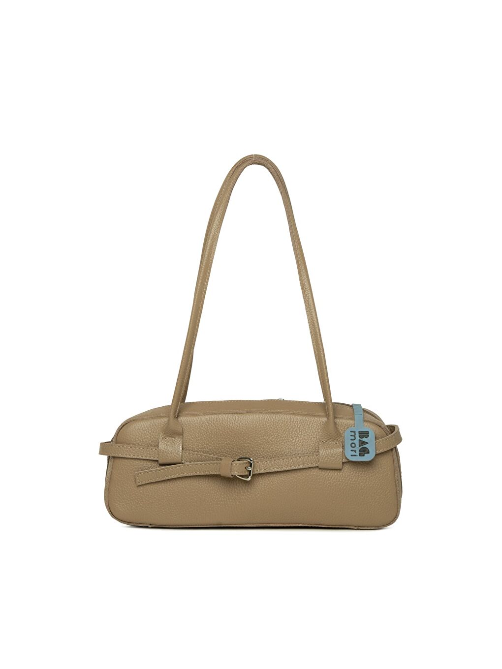 Bej Gerçek Deri Kemerli İnce Askılı Çanta