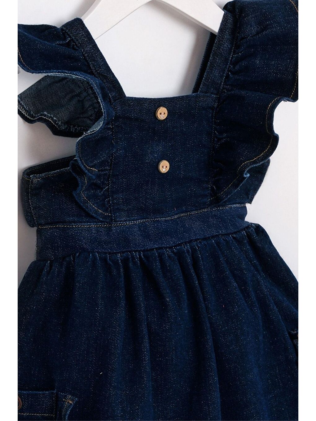 Lacivert Kız Çocuk Sırt Bağlamalı Cepli Jean Elbise-2