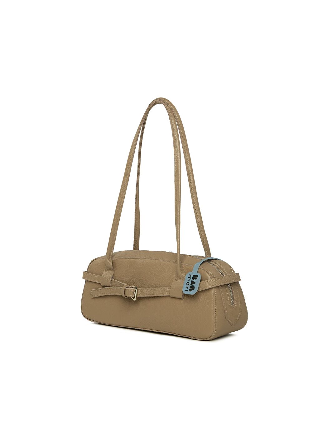 Bej Gerçek Deri Kemerli İnce Askılı Çanta-1