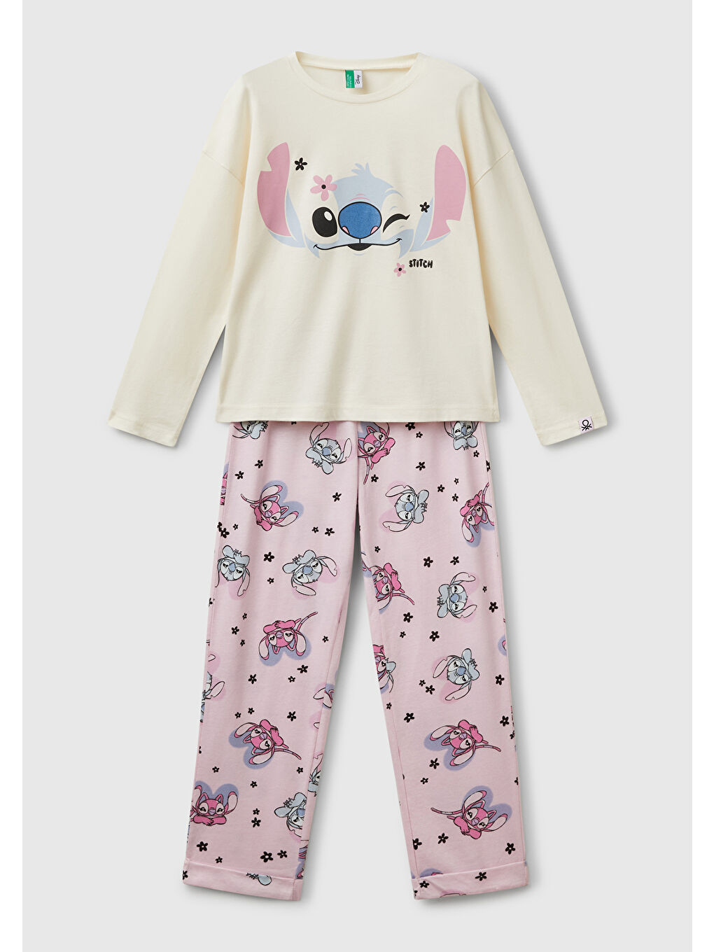 Kız Çocuk Pembe Baskılı Üst ve Desenli Beli Lastikli Alt Pijama Takımı