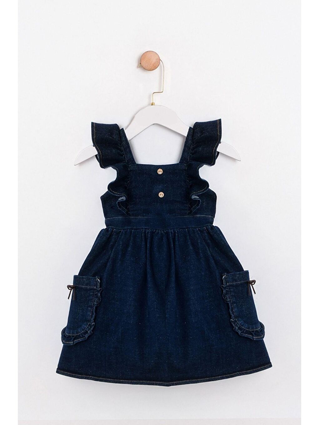 Lacivert Kız Çocuk Sırt Bağlamalı Cepli Jean Elbise-6