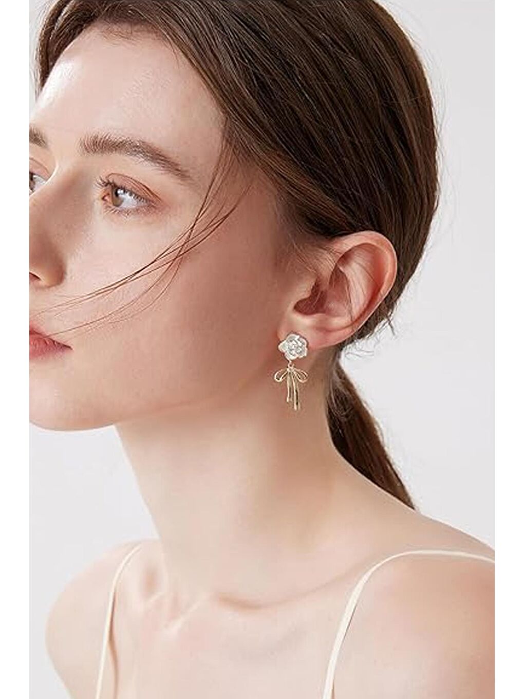 Sarı Beyaz Gül Detaylı Küpe-6