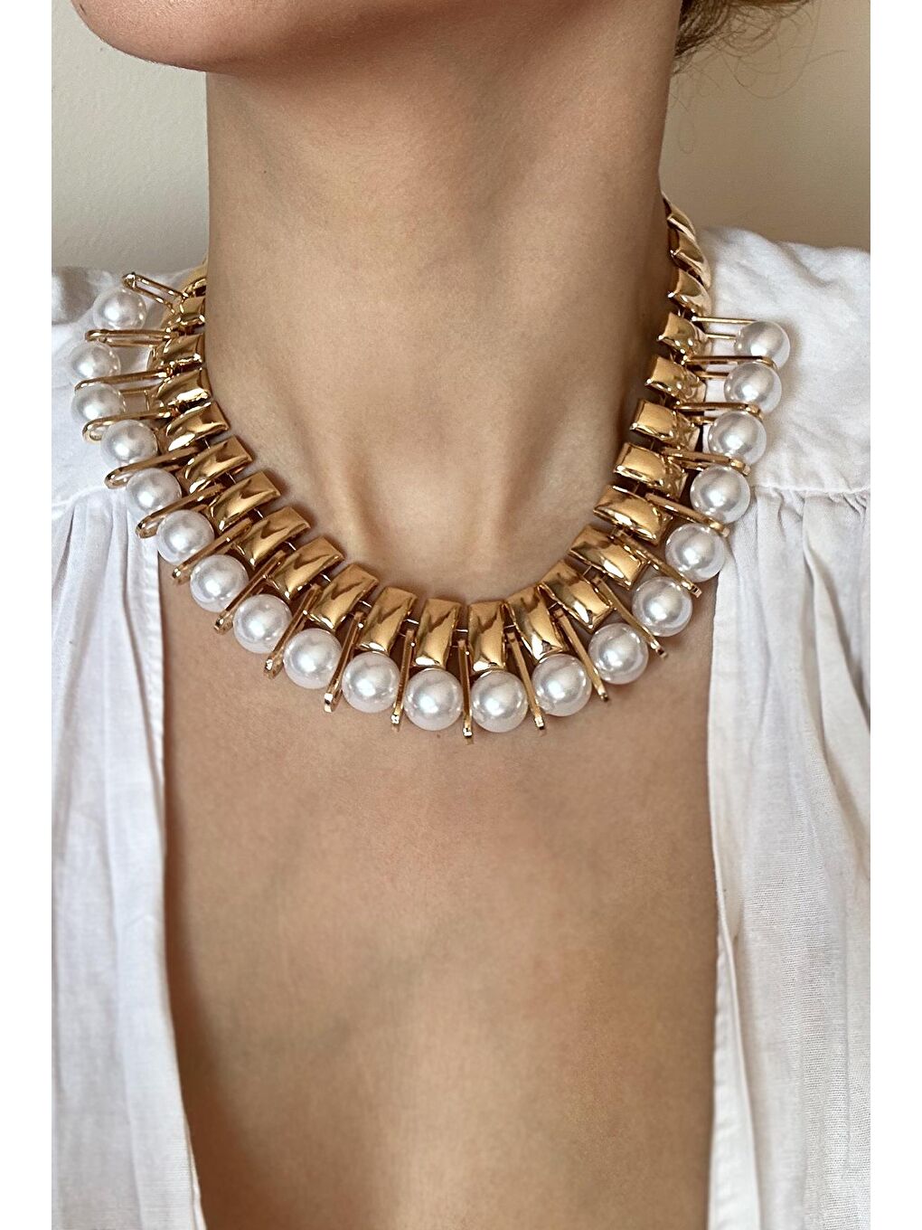 Sarı Sıralı Gerdanlık İnci Kolye-1