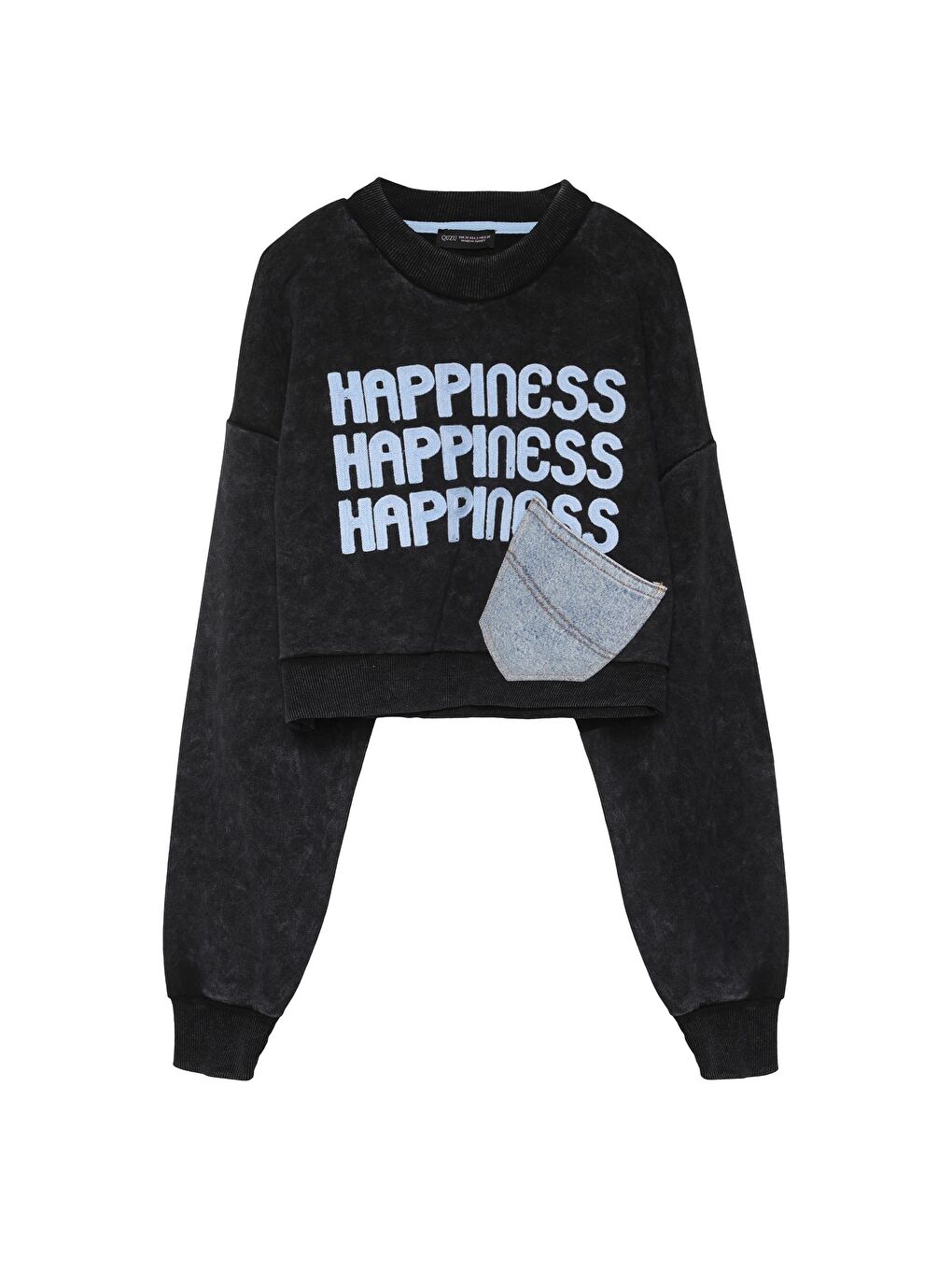 QUZU Siyah Cep Detaylı Crop Sweatshirt Siyah - 1