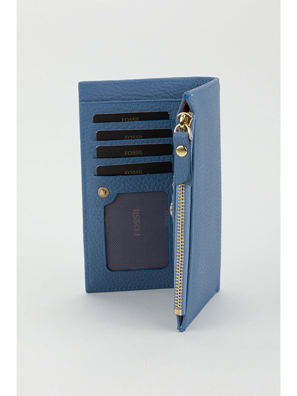 Mavi Kutulu Hakiki Deri Mürdüm Orta Boy Kadın El Portföyü Kartlık Cüzdan-3