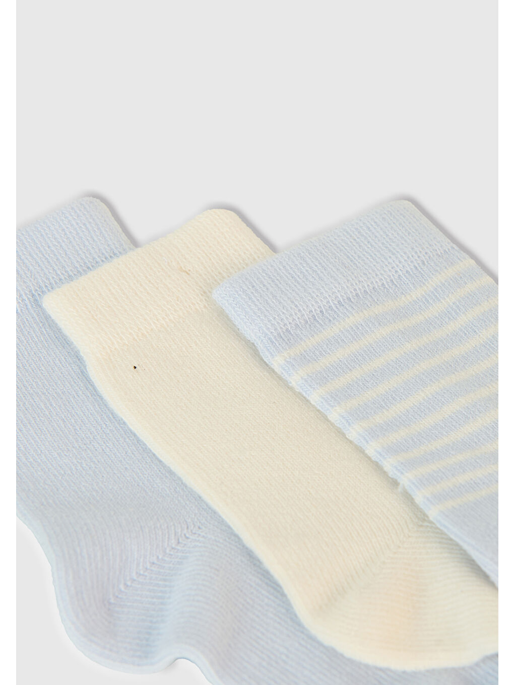 Bebek Gri-Bej-Mavi Desenli 3'lü Çorap Seti-1