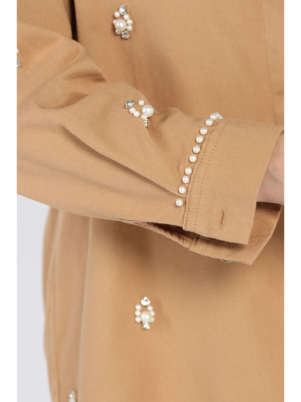 Kahverengi Taş Detaylı Gabardin Gömlek Tunik-6