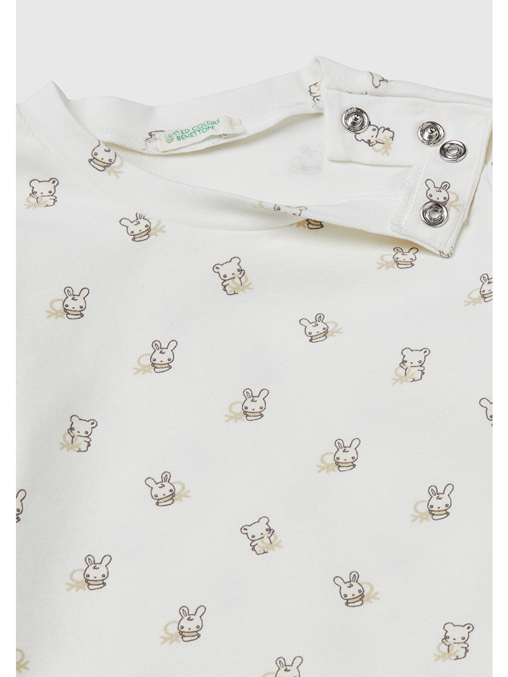 Bebek Ekru-Mavi Desenli Uzun Kollu T-shirt ve Tavşan İşlemeli Salopet Takım-2