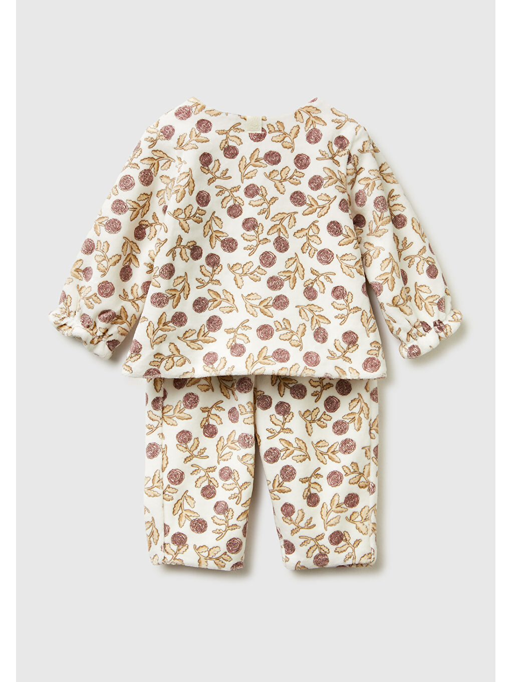 Bebek Ekru Tamamı Desenli Fırfır Detaylı Çıtçıtlı Üst ve Alt Eşofman Takım-1