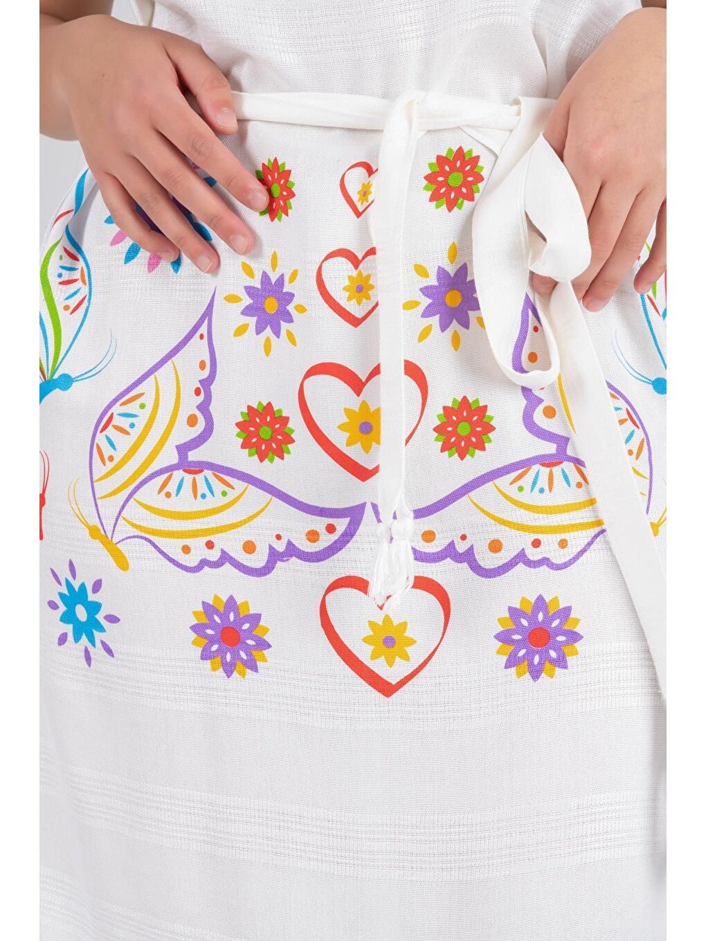 Ekru Baskılı Bambu Plaj Elbisesi-1