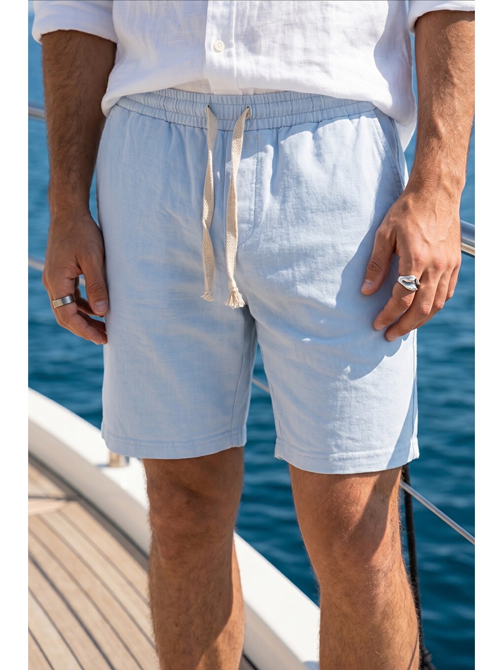 Mavi Pacho Premium %100 Pamuk Erkek Lastikli Bağcıklı Regular Fit Şort-1
