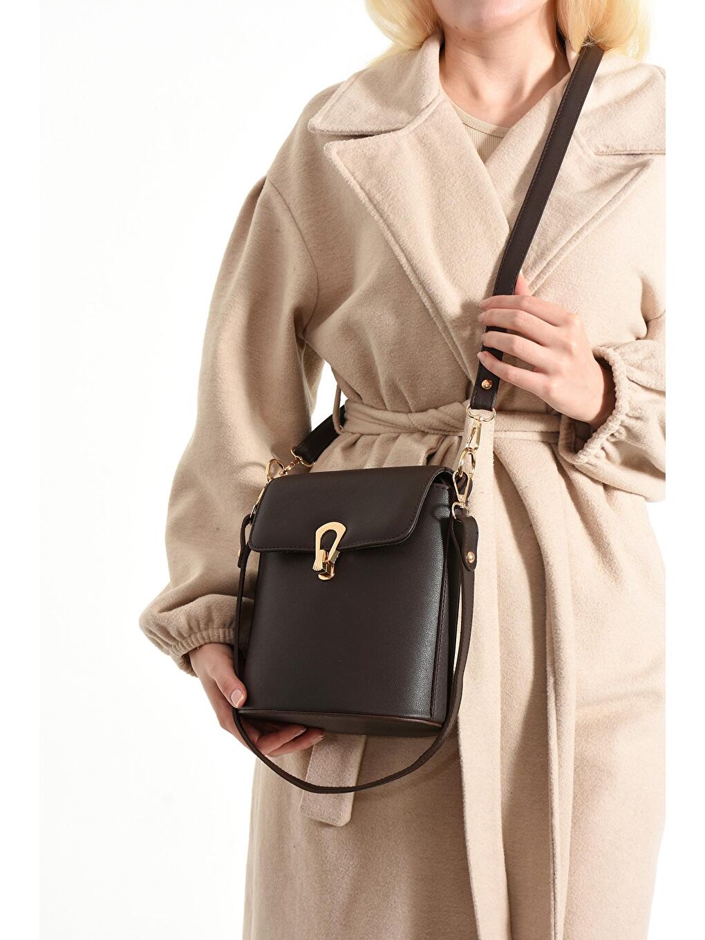 Kahverengi Suni Deri Kadın Çapraz Çanta Pretty Acı Kahve-1