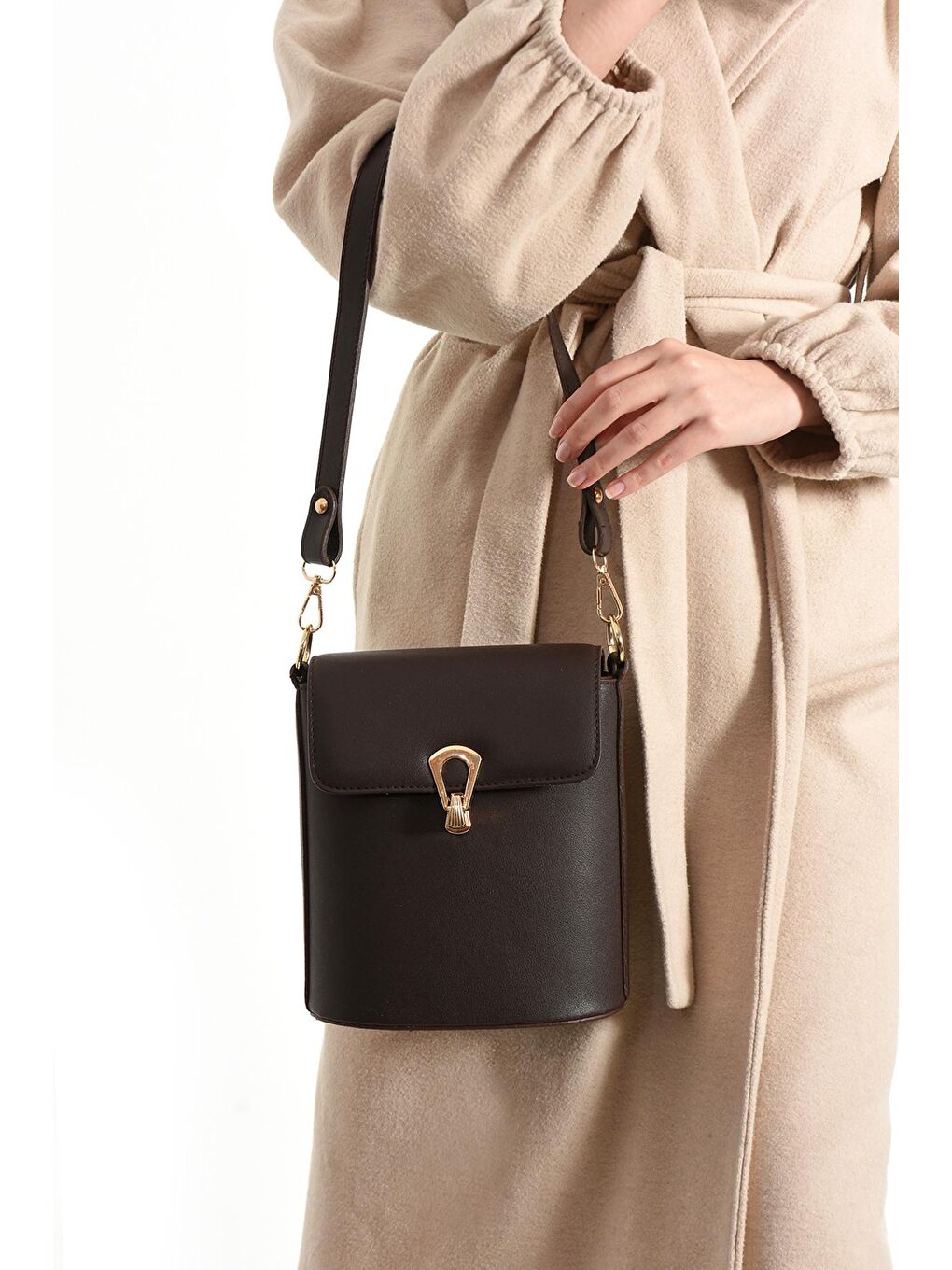 Kahverengi Suni Deri Kadın Çapraz Çanta Pretty Acı Kahve-2