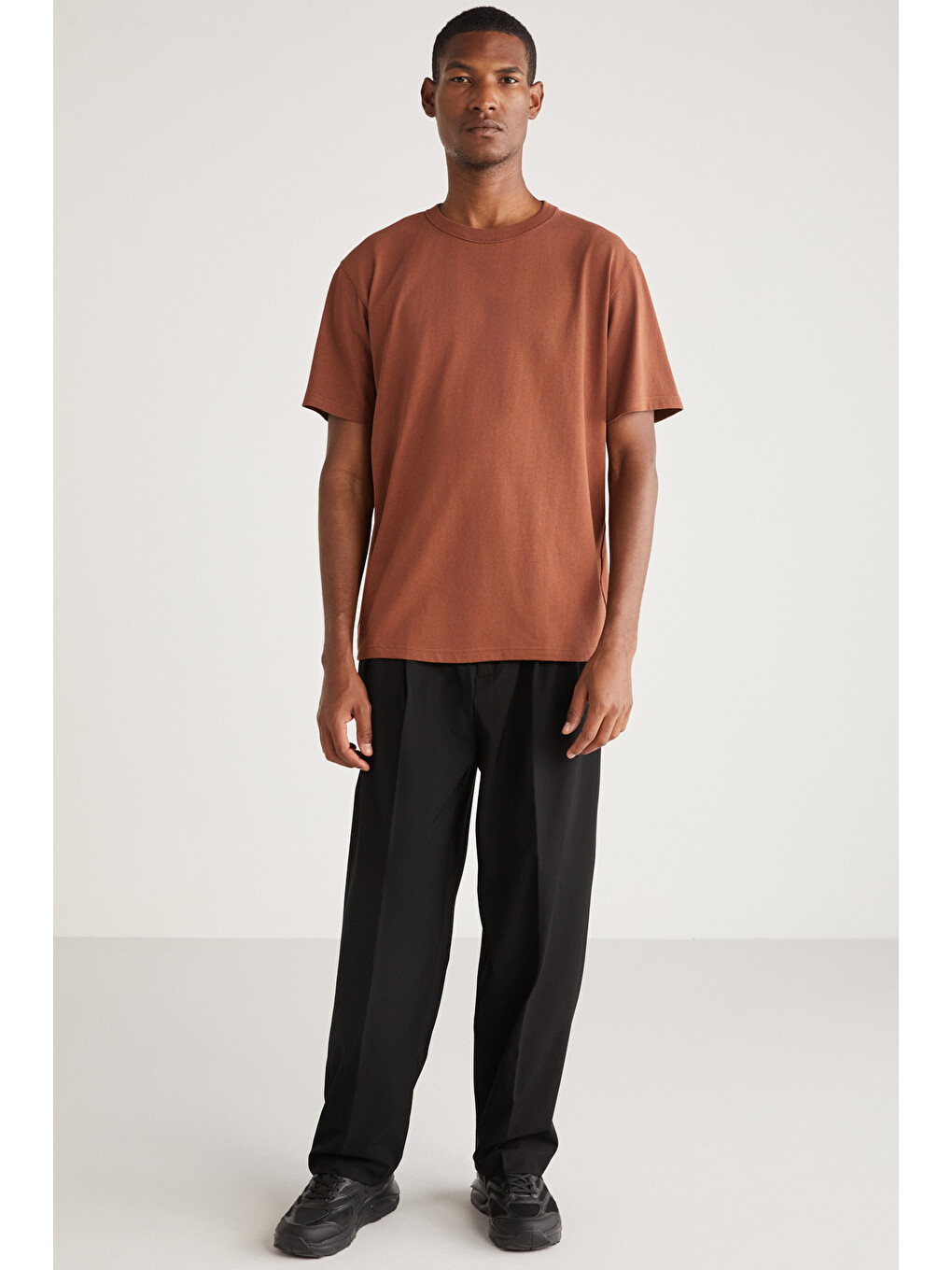 Kahverengi ASTONS Erkek Relaxed %100 Organik Pamuk Kalın Süprem Dokuma KOYU KAHVERENGİ T-Shirt-2