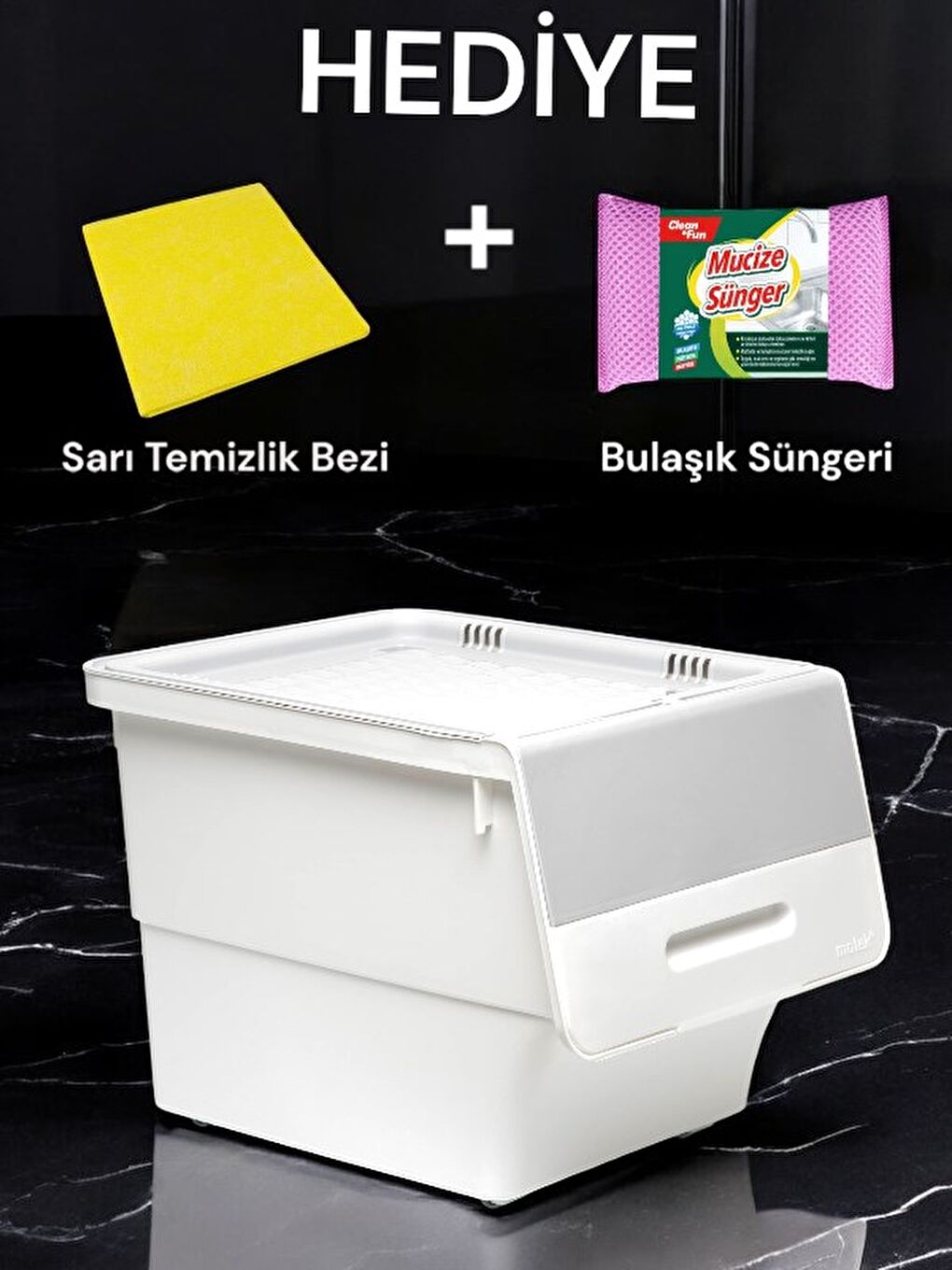 Technow Motek MT06 12 Litre Beyaz Gri Tekerlekli Tekli Organizer + Temizlik Seti