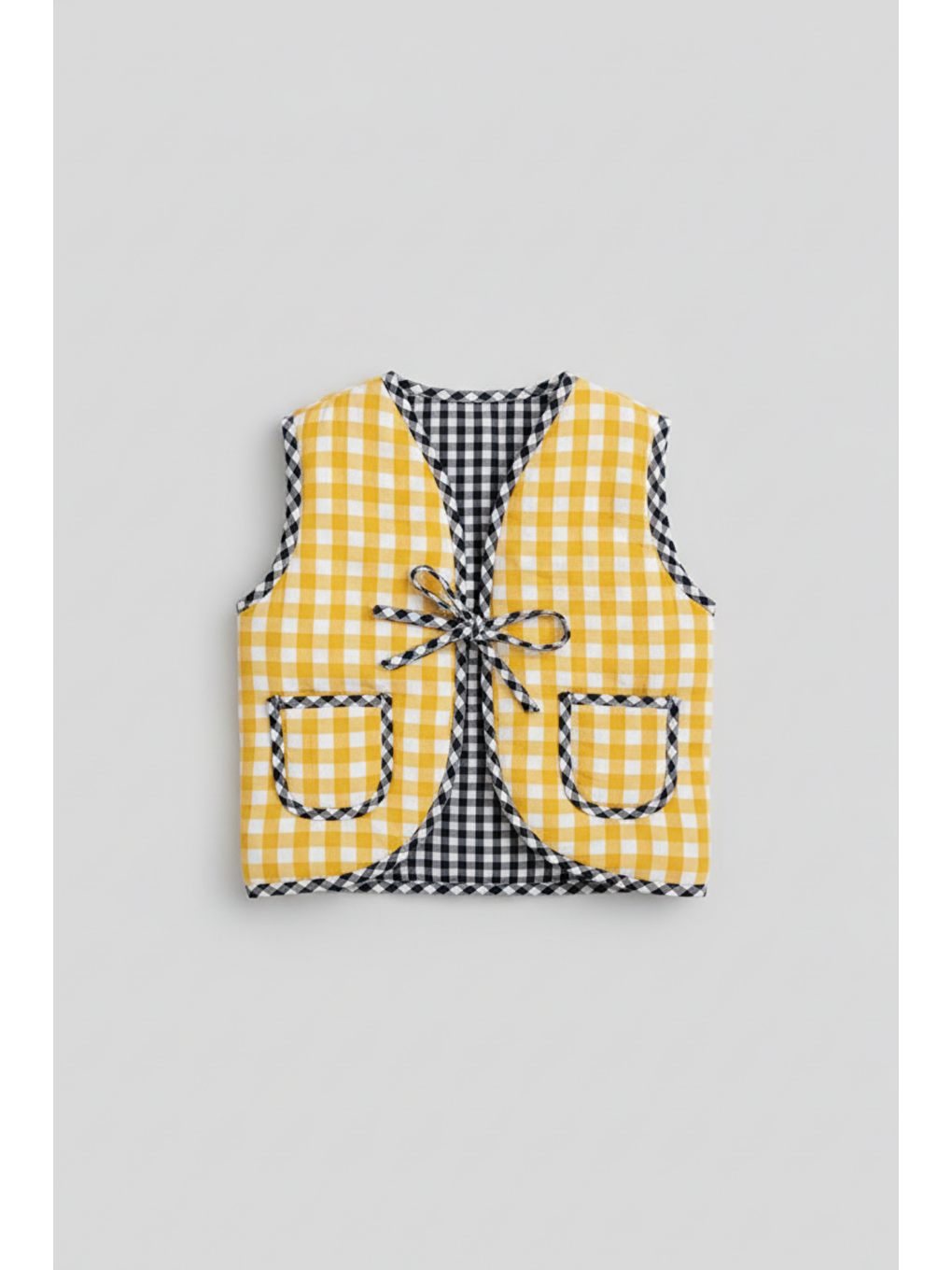 Karışık Unisex Çocuk Pamuklu Sarı Ekose Cool Cats Club Yelek - Kalpli Gözlüklü Kedi Aplikeli-1