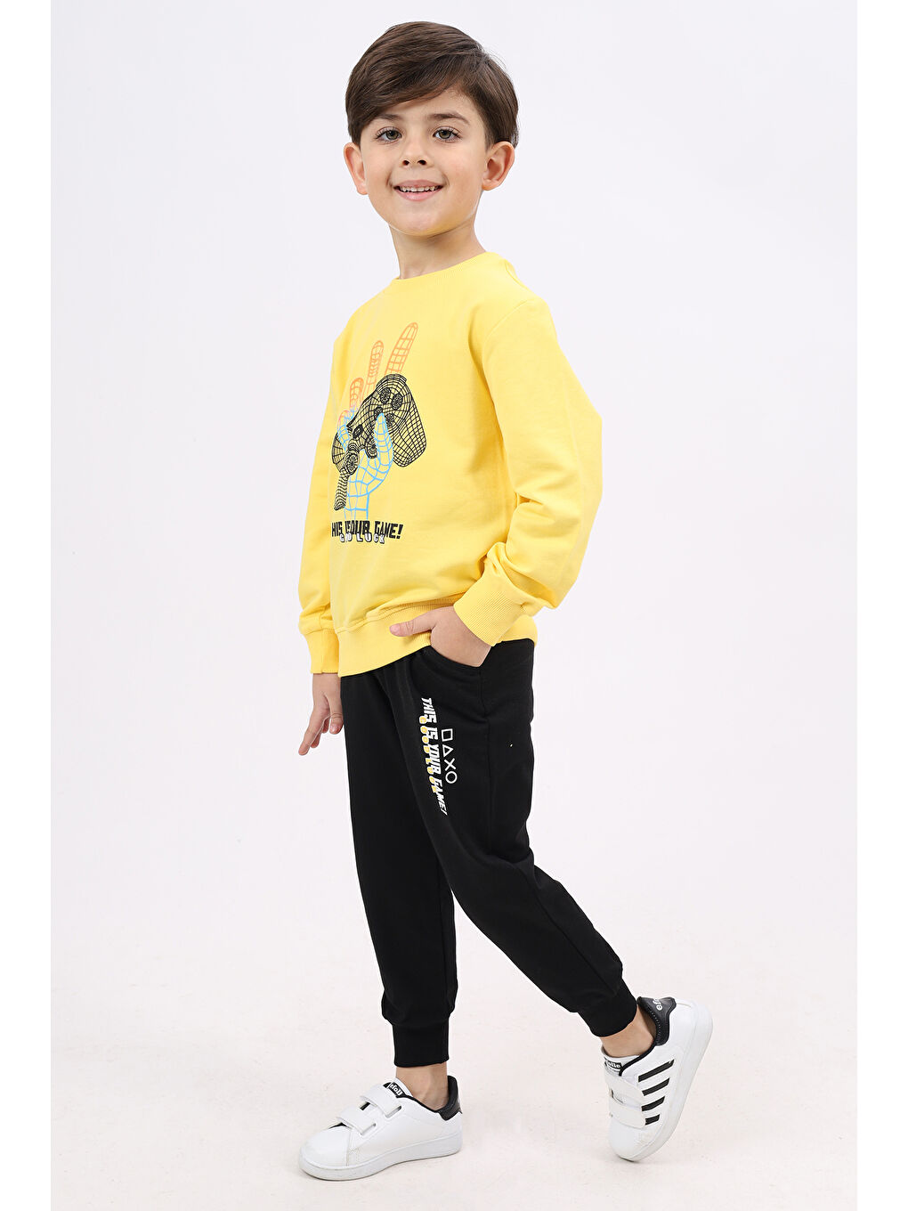 Sarı Erkek Çocuk Baskılı Eşofman Takım-1