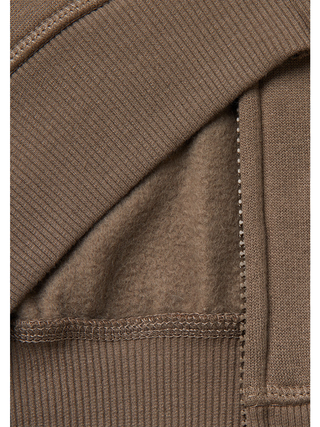 Erkek Çocuk Haki Kahve Önü Logo Baskılı Cepli Fermuarlı Sweatshirt-2