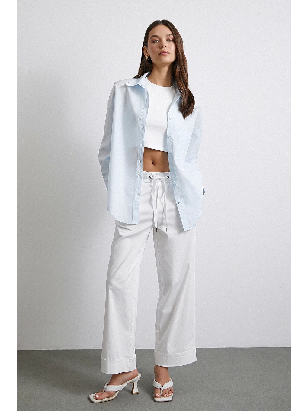 Oversize Pamuklu Gömlek Açık Mavi-1