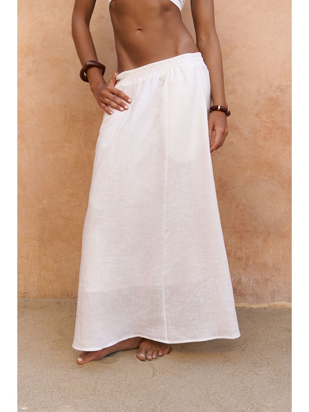 Fiametta Salaş Ekru Keten Yelek Etek Takım-4