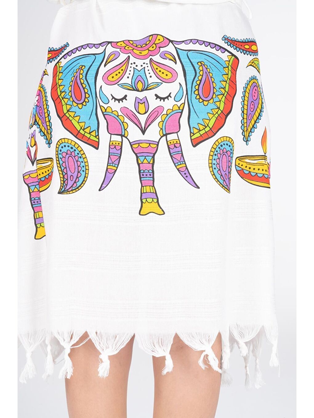 Ekru Baskılı Bambu Plaj Elbisesi-1