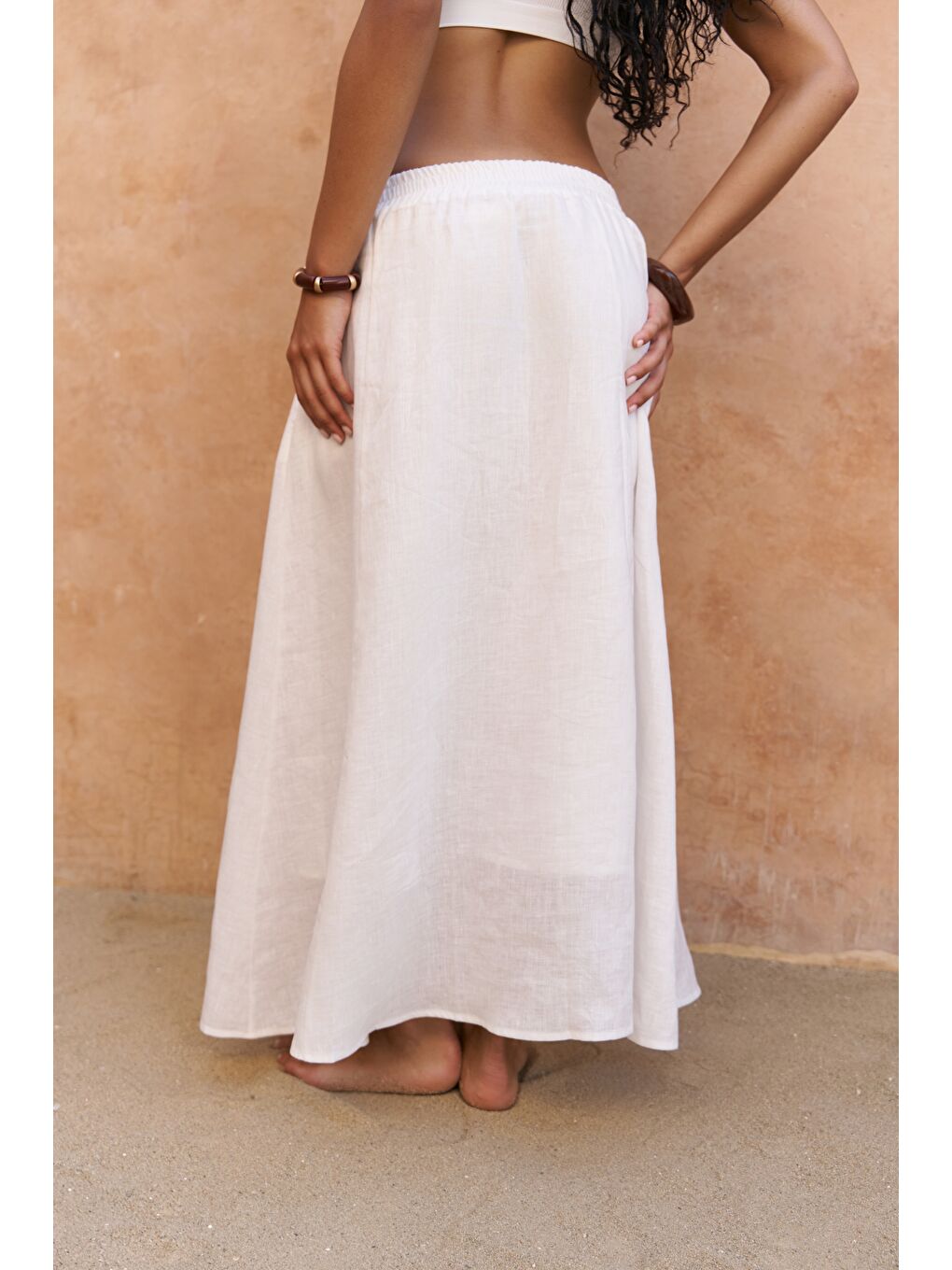 Fiametta Salaş Ekru Keten Yelek Etek Takım-5