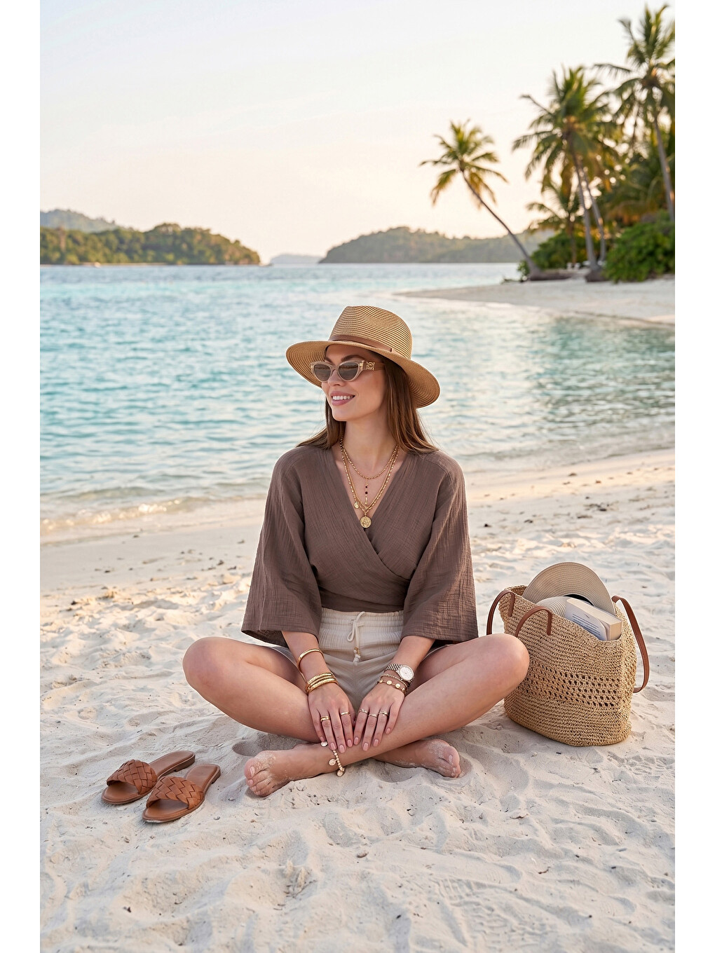 Kahverengi Regular Fit Bağlamalı Crop Kimono 668YL2783-1