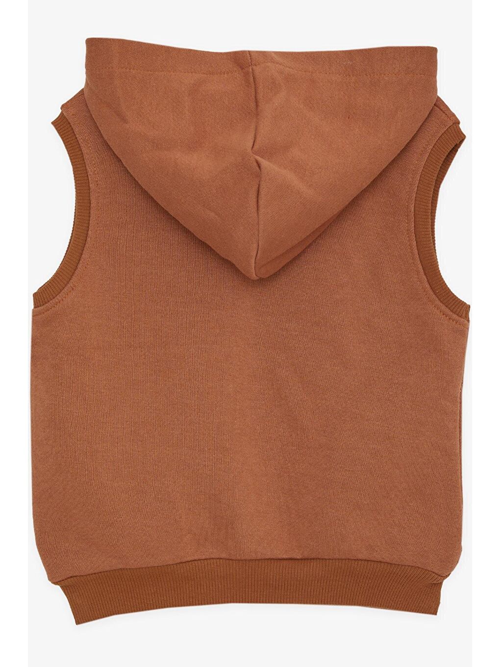 Erkek Çocuk Kapüşonlu Yelek Fermuarlı Yunus Balığı Nakışlı Kahverengi (3-4 Yaş)-1