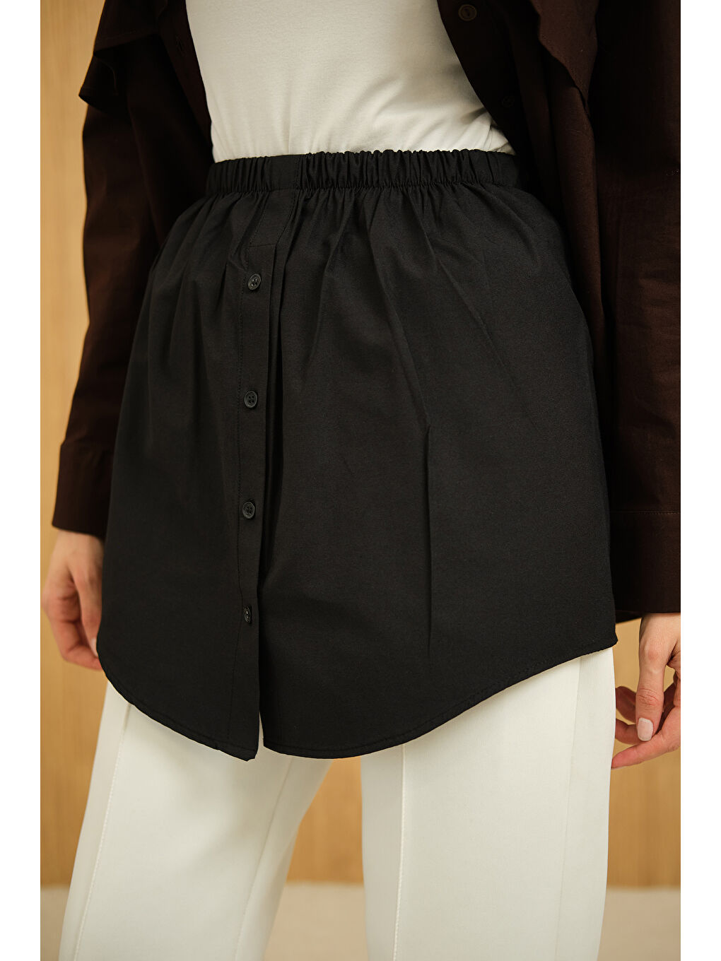 Kadın Düğme Detaylı Belden Lastikli İçlik Siyah-1