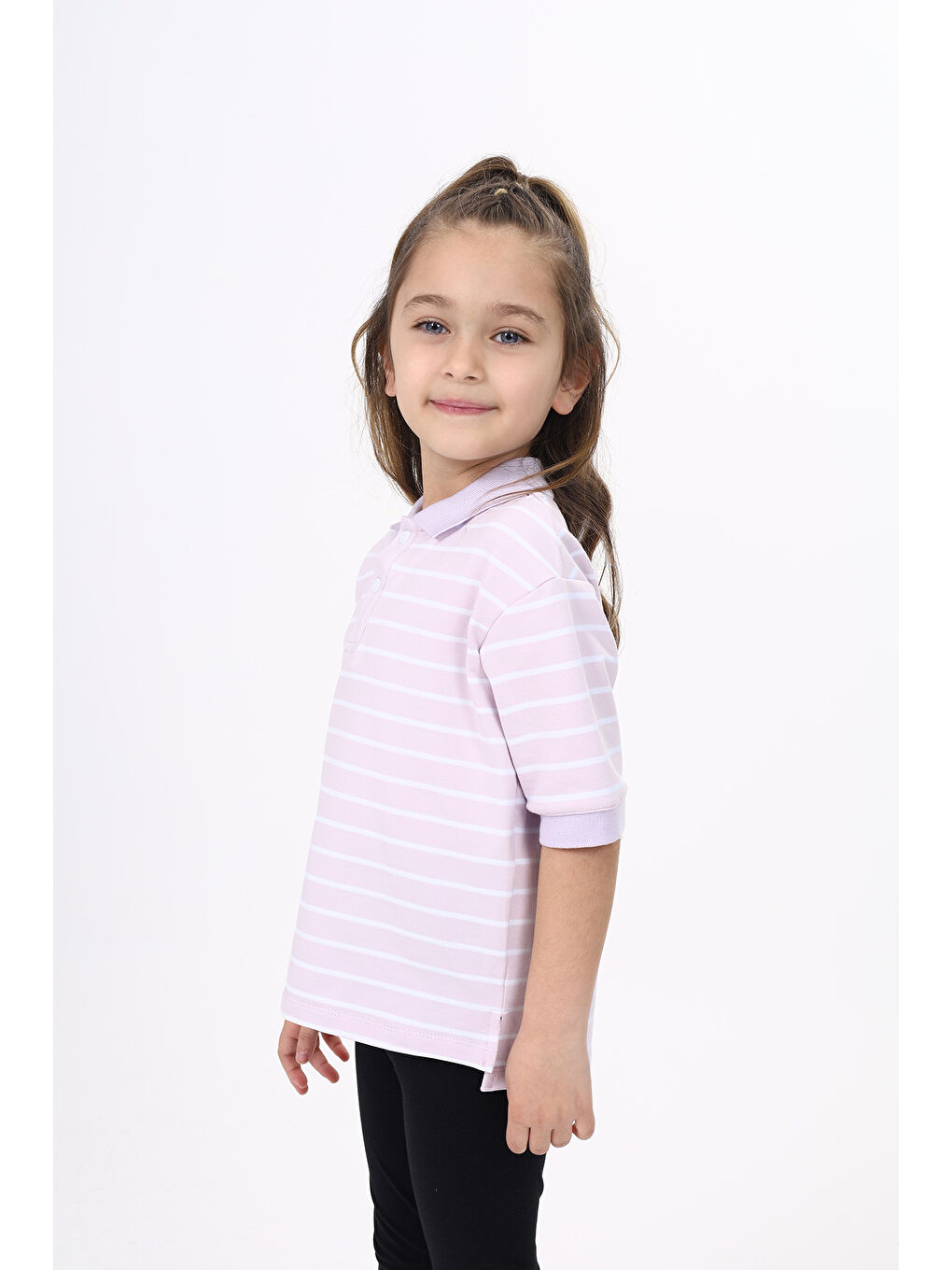 Lila Unisex Çocuk Çizgili Tişört-1