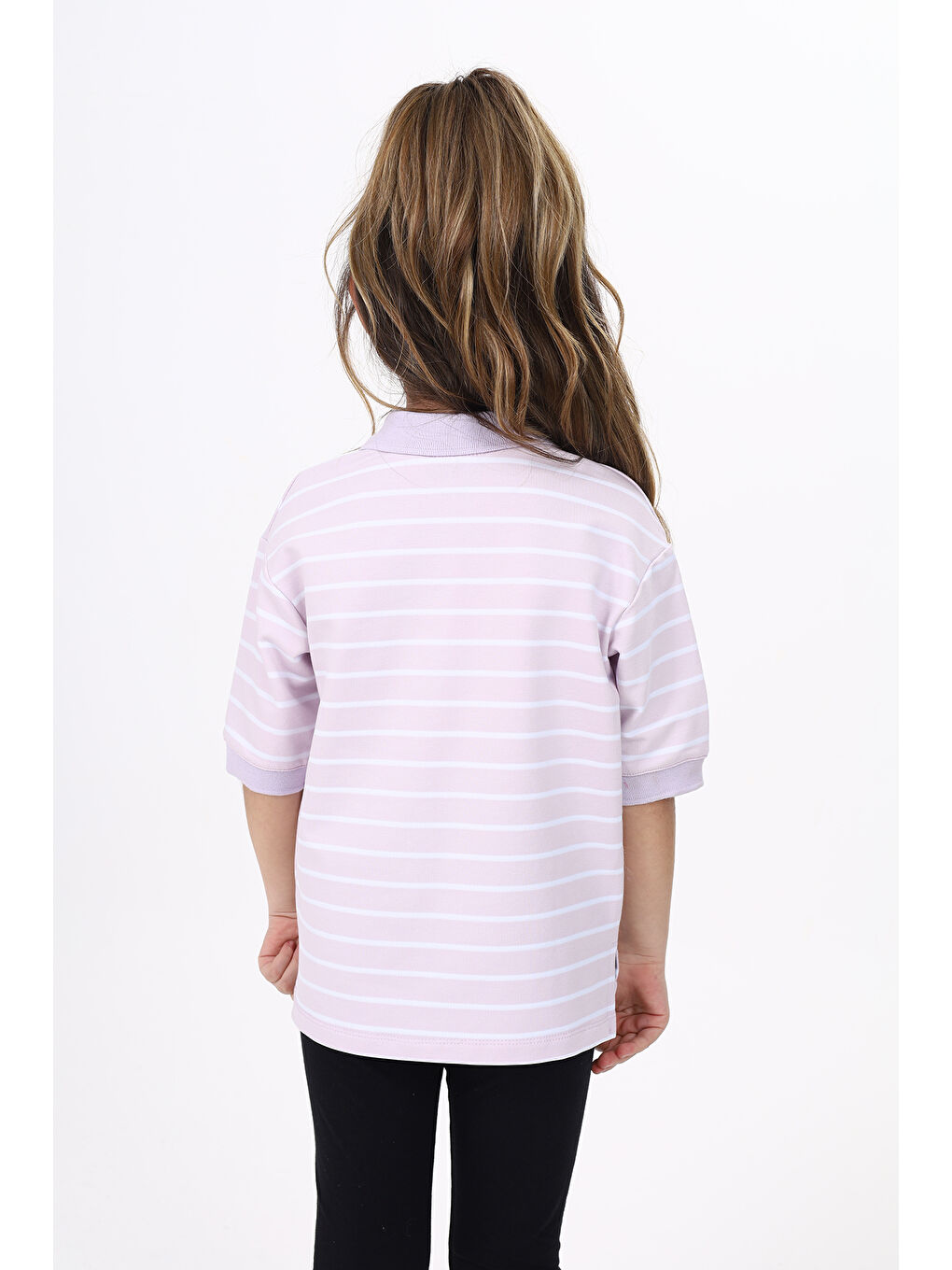 Lila Unisex Çocuk Çizgili Tişört-3
