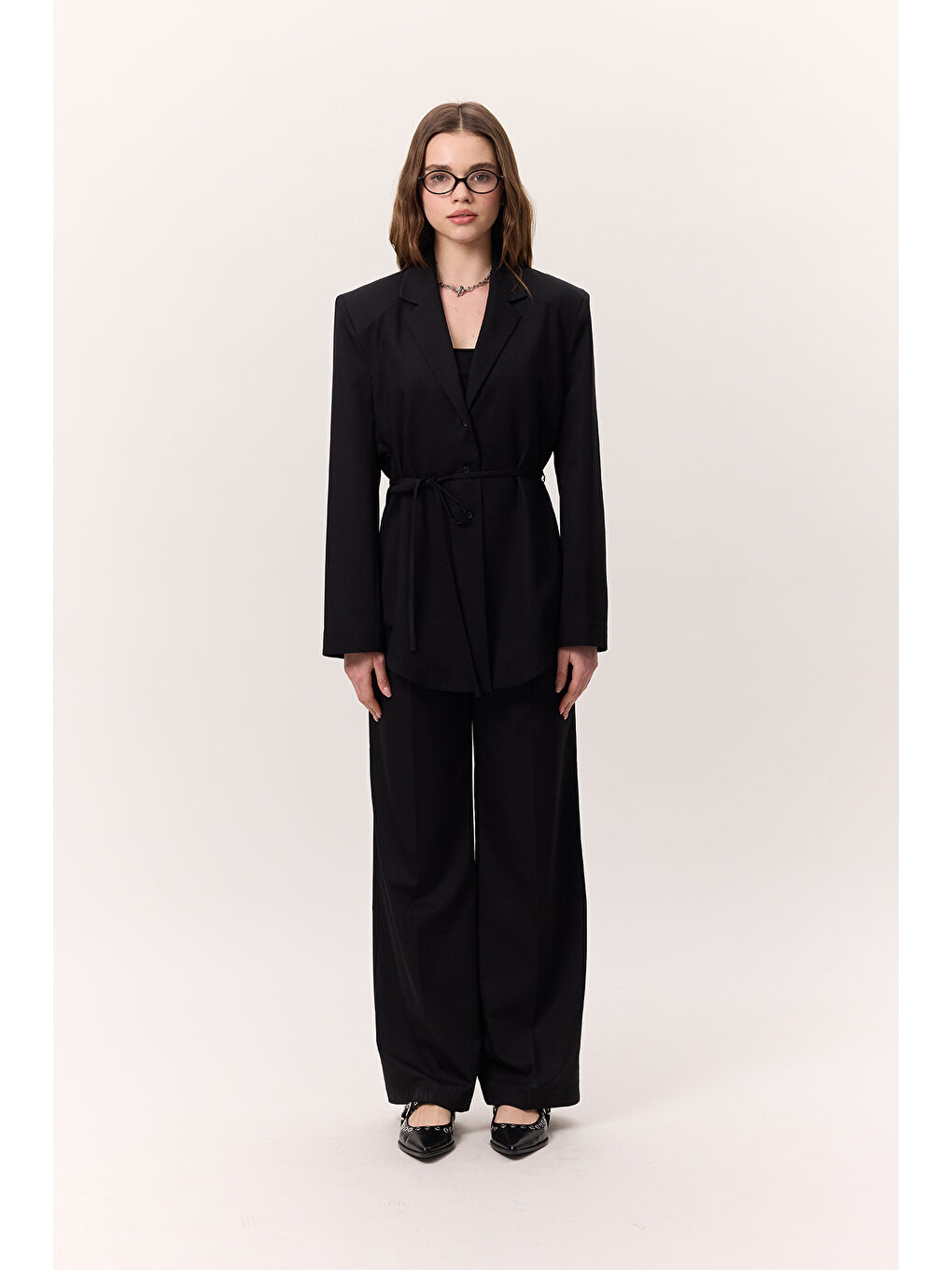 Kemerli Düğmeli Blazer Ceket Siyah-4