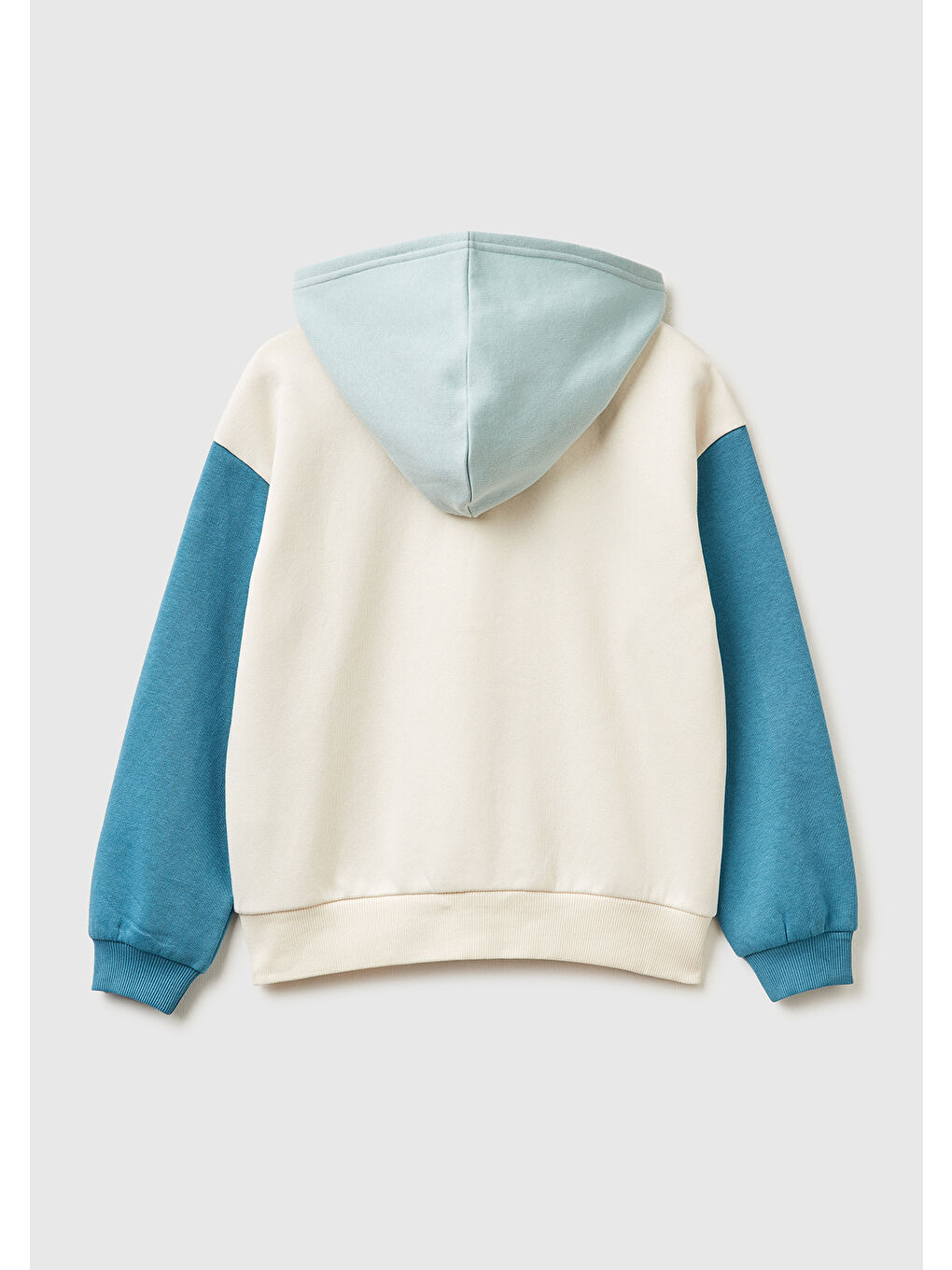 Kız Çocuk Ekru-Mavi Önü Payetli Logolu Cepli Kapüşonlu Sweatshirt-1