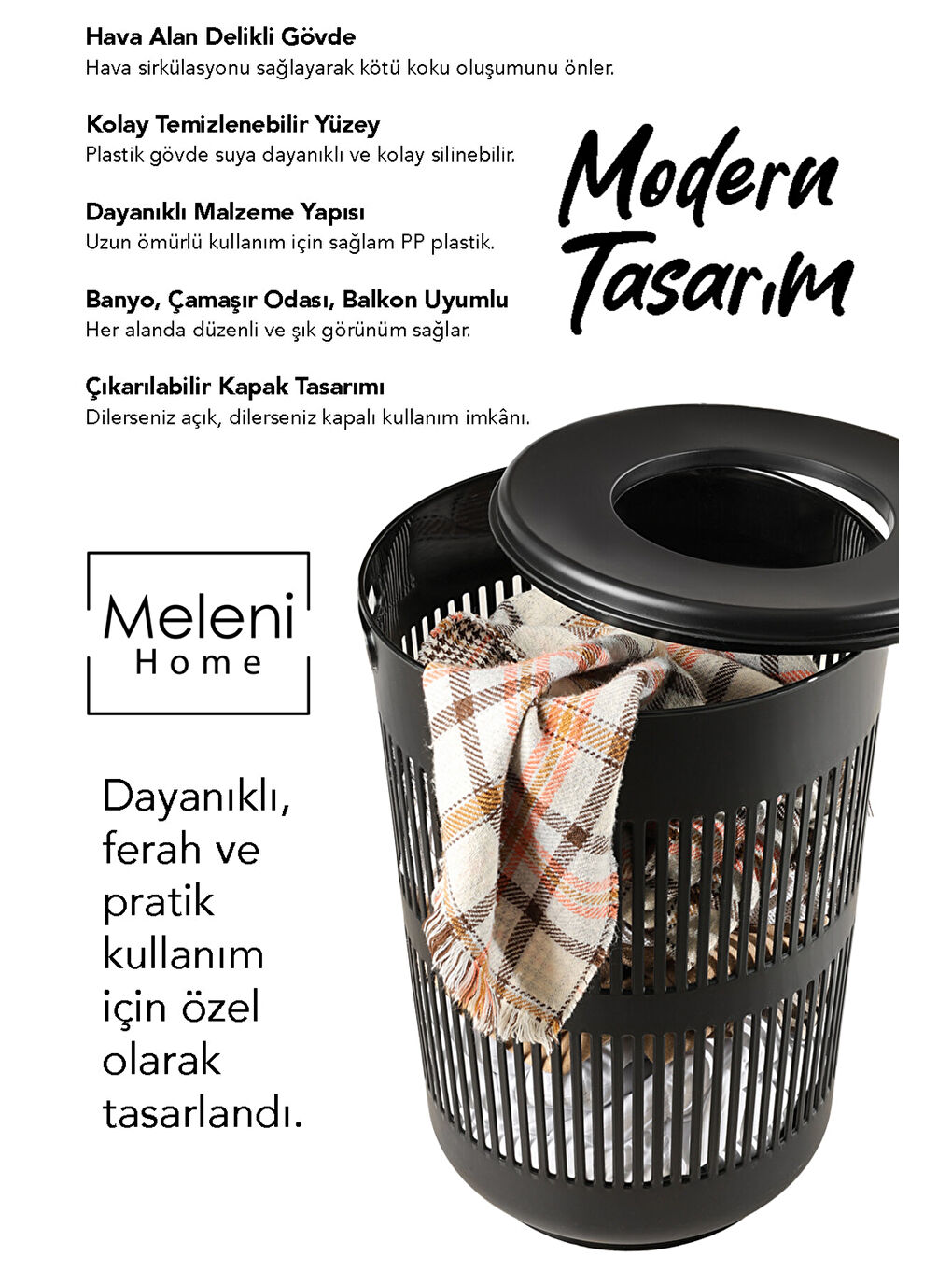 Siyah Kapaklı Kirli Çamaşır Sepeti 60 l-2