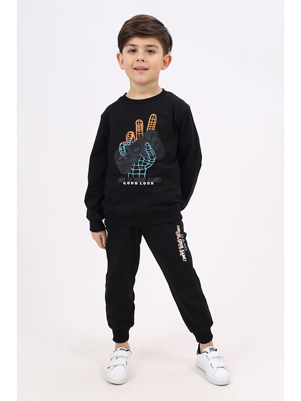 Siyah Erkek Çocuk Baskılı Eşofman Takım