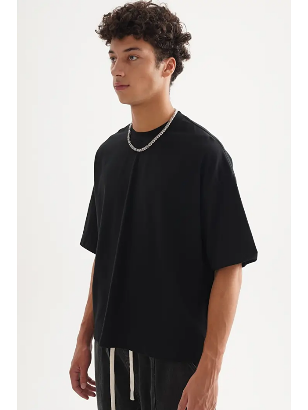 Siyah Erkek Oversize Bisiklet Yaka %100 Pamuk Tişört-2
