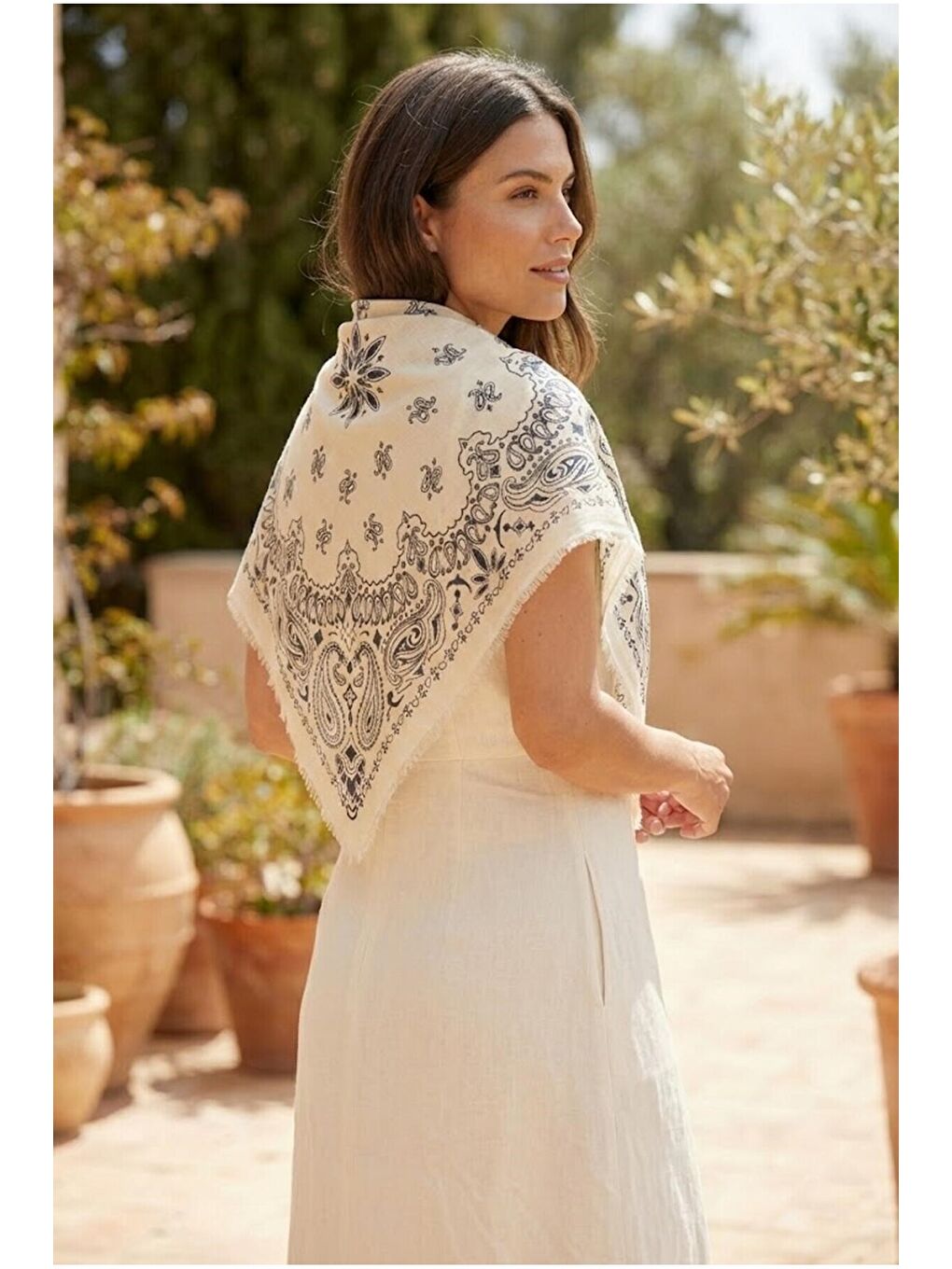 Mavi Kadın Petrol Etnik Desenli Bohem Üçgen Şal Bandana 110x110 cm SAL1400-3