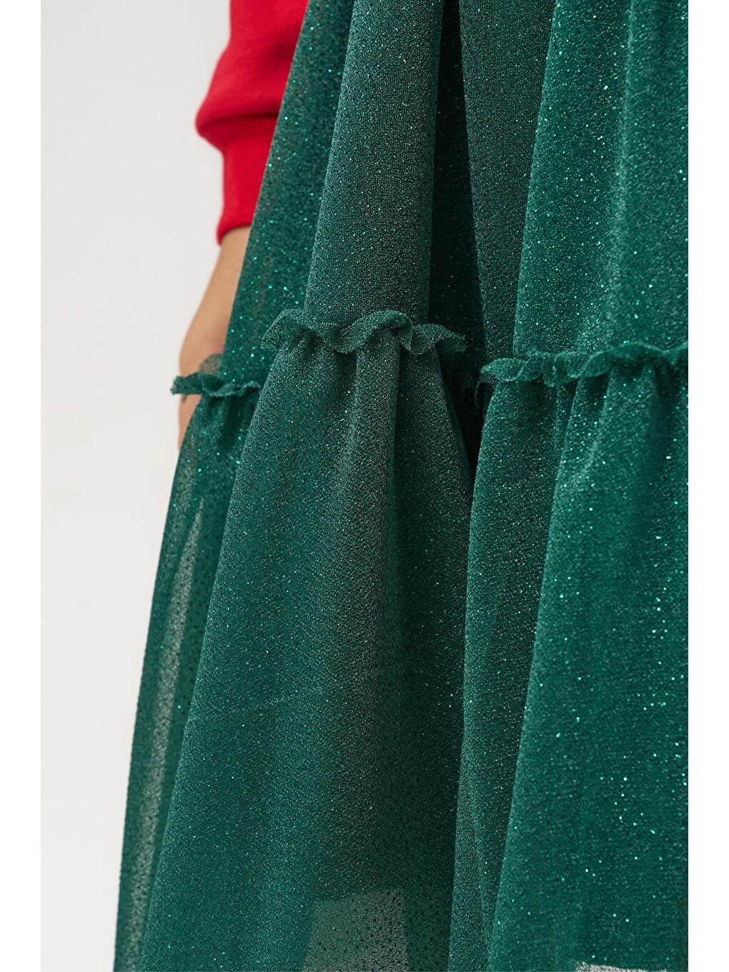 Karışık Kız Çocuk Pamuklu Kırmızı Geyik Desenli Sweatshirt Ve Yeşil Tül Etek Takımı - Yılbaşı Konseptli-7