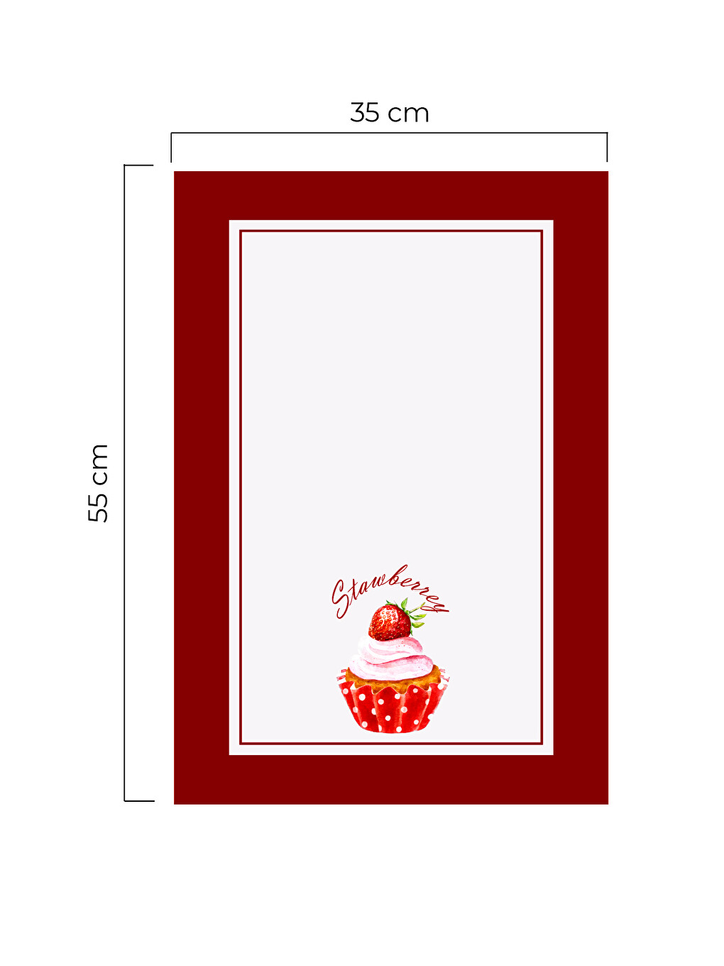 STRAWBERRY-2 Çilekli Cupcake Desenli Pembe Dekoratif Mutfak Kurulama Bezi/Havlusu 35x55-2