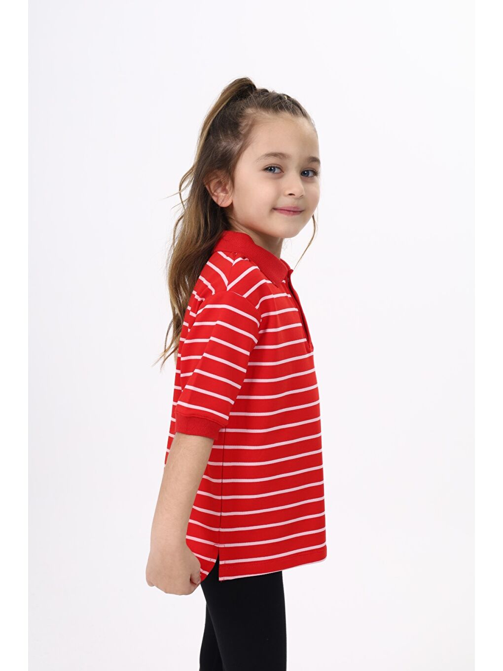 Kırmızı Unisex Çocuk Çizgili Tişört-3