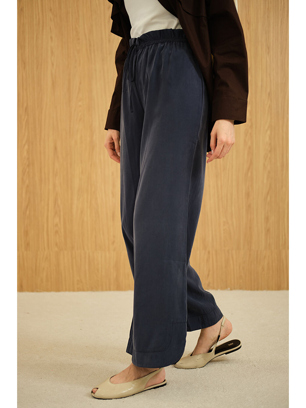 Kadın Beli Lastikli Pantolon Lacivert-1