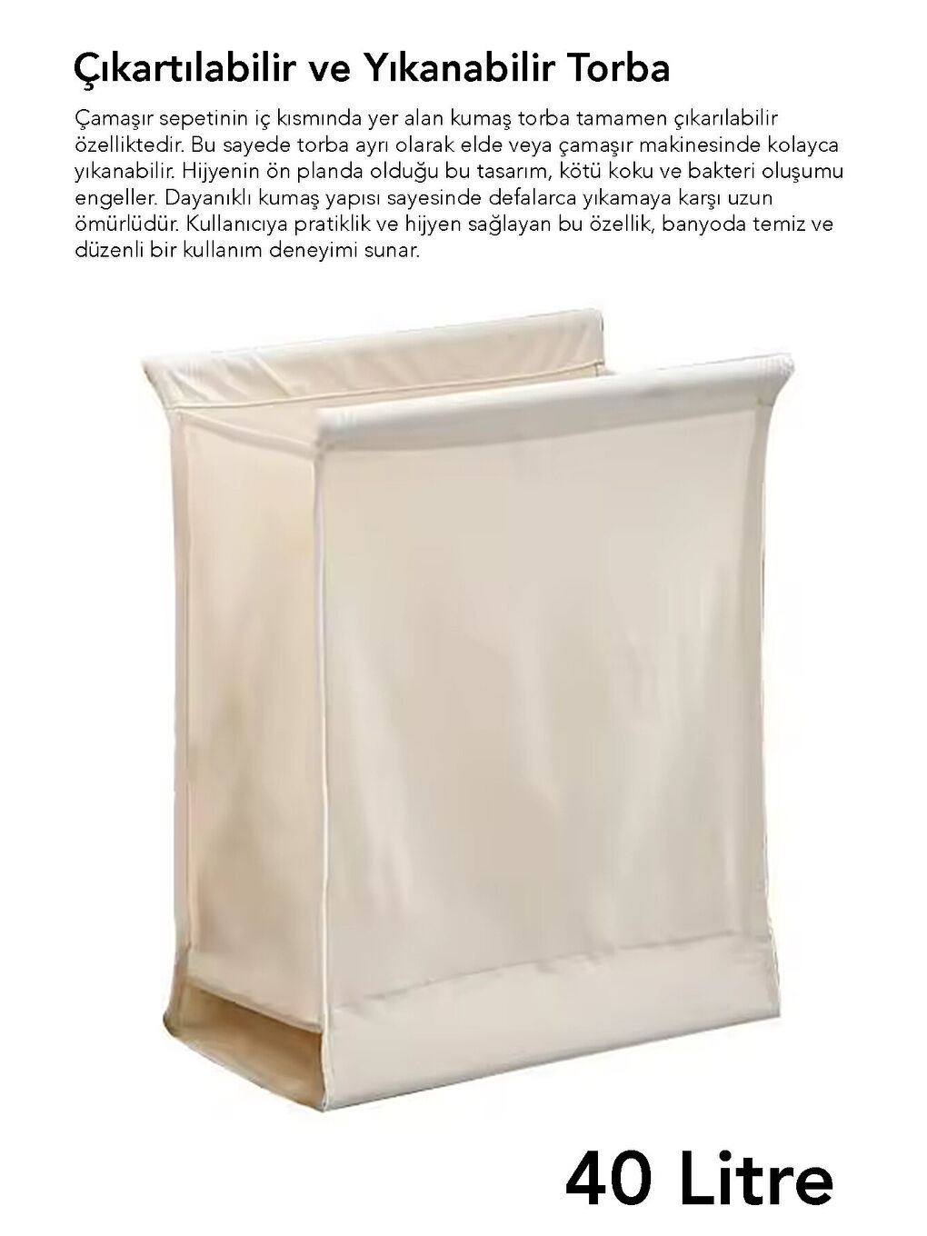 Bej Kirli Çamaşır Sepeti 40 l-3