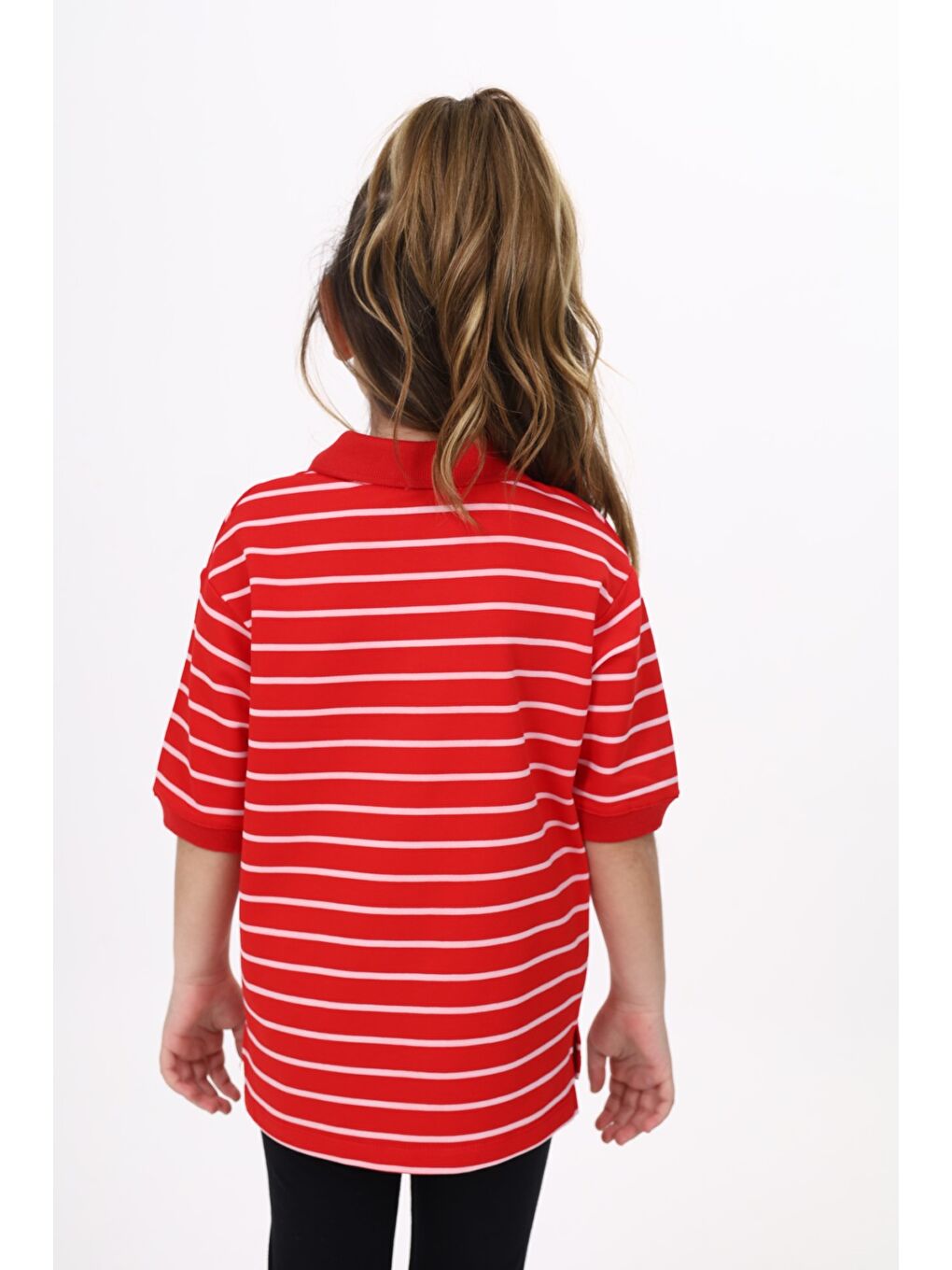 Kırmızı Unisex Çocuk Çizgili Tişört-5