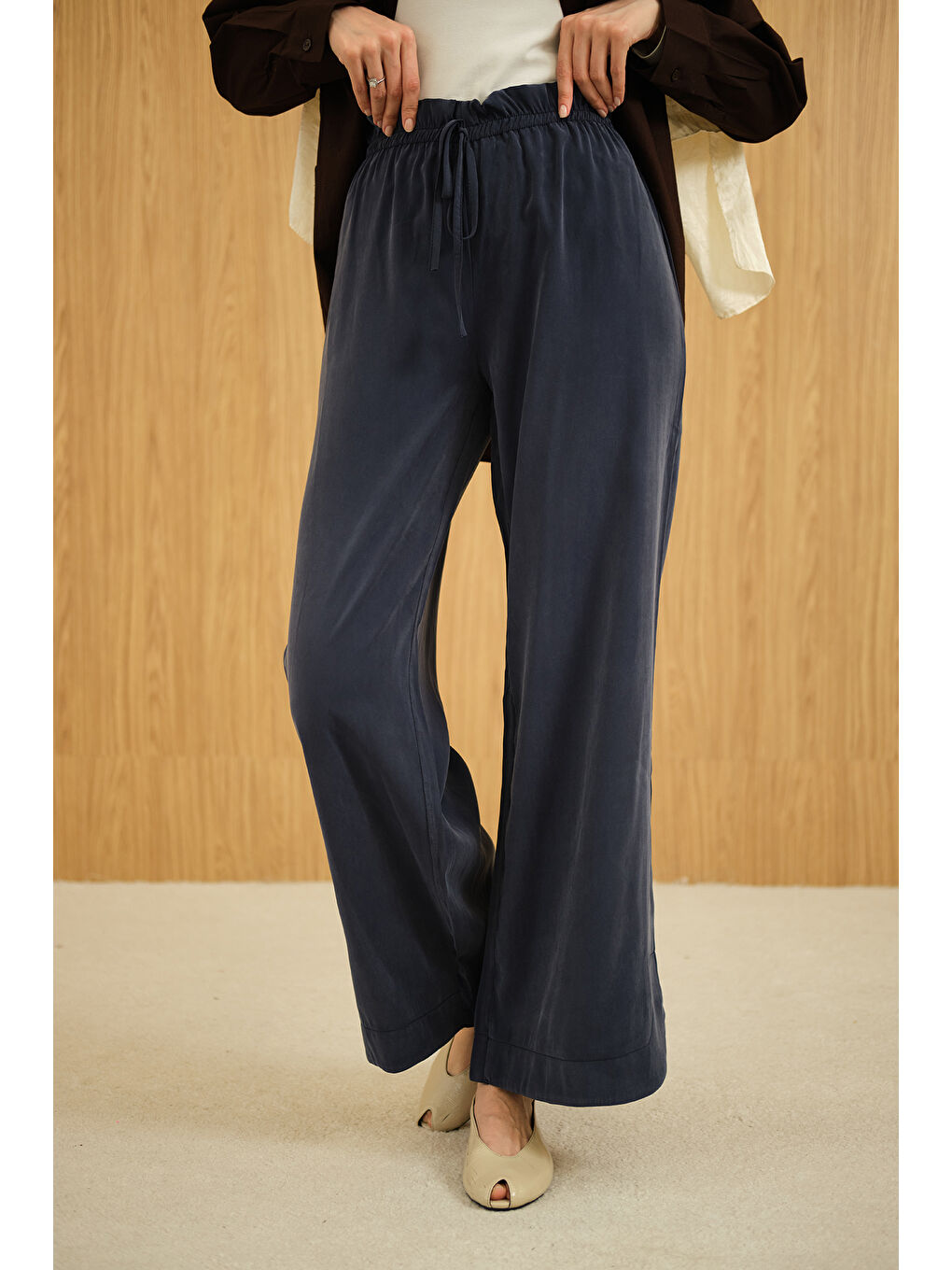 Kadın Beli Lastikli Pantolon Lacivert-3
