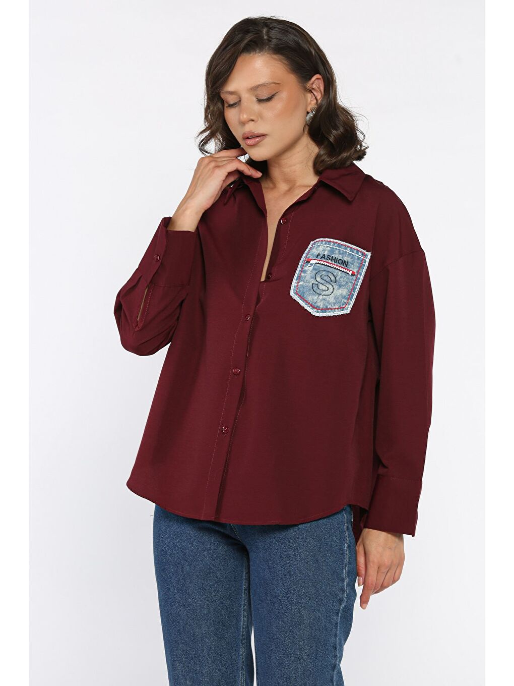 Bordo Cepli Kadın Salaş Gömlek-1