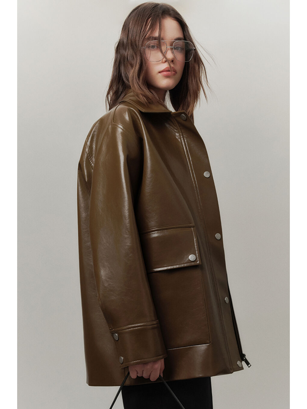 Halsey Dokulu Deri Ceket Yeşil-2