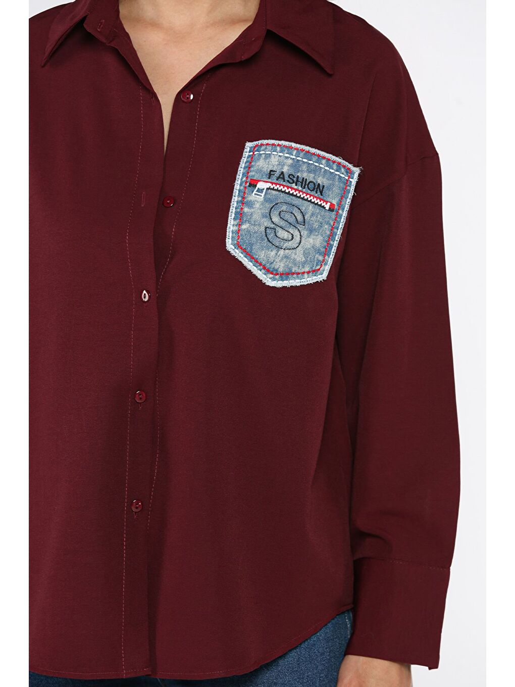 Bordo Cepli Kadın Salaş Gömlek-3