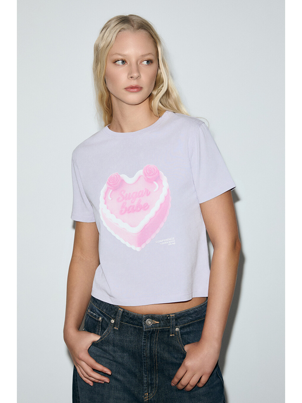 Melunae Kadın Organik Pamuklu Bisiklet Yaka Kısa Kollu Baskı Detaylı Lila T-shirt-2